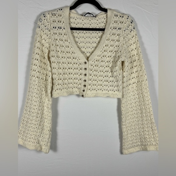 Zara Cream Open Knit Cropped Cardigan- S - Picture 6 of 14